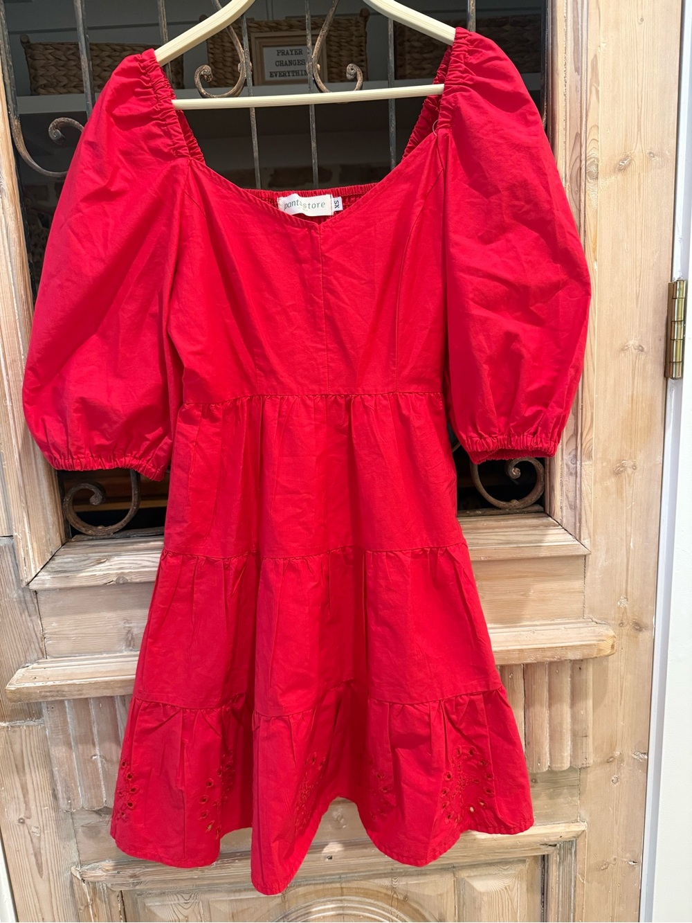 Pants store Bright Red Mini Dress with Puff Sleeves